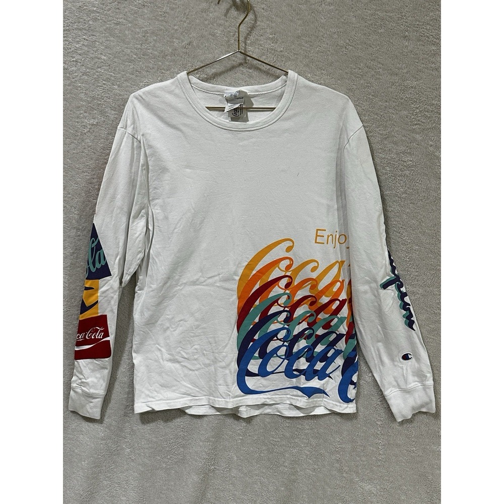 Champion Coca Cola Shirt White Size Medium Long Sleeve Colorful